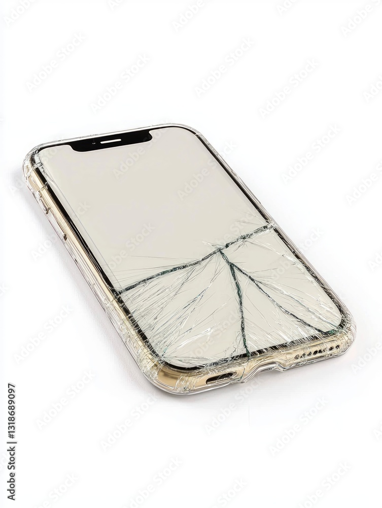 Cracked Plastic Phone Case on Smartphone with Shattered Screen Cracked Plastic Phone Case on Smartphone with Shattered Screen