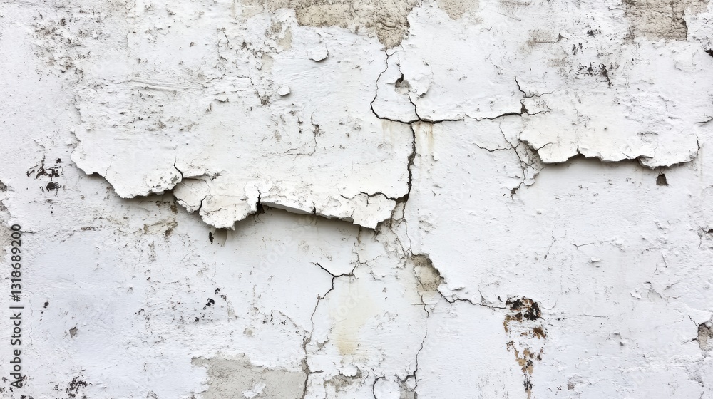 Obraz premium Cracked and peeling white paint on a wall.