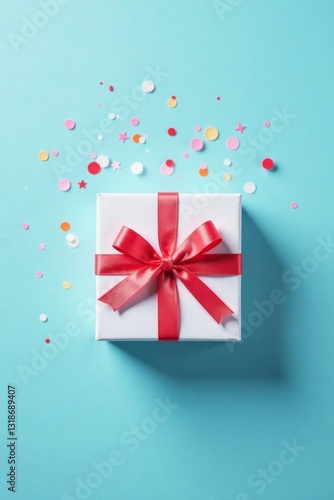Wallpaper Mural Gift box with confetti on light blue background flat lay , colorful, celebration Torontodigital.ca