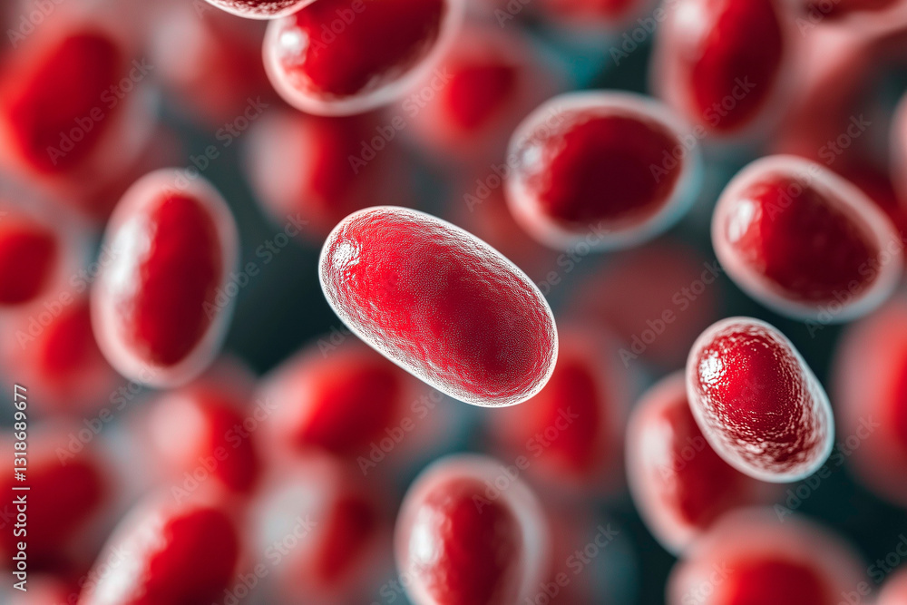 Microscopic View of Numerous Red Oval Cells Microscopic View of Numerous Red Oval Cells