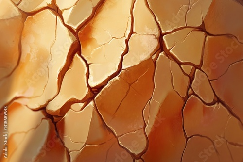 Abstract illustration of cracked earth, depicting aridity and drought with warm, earthy tones.