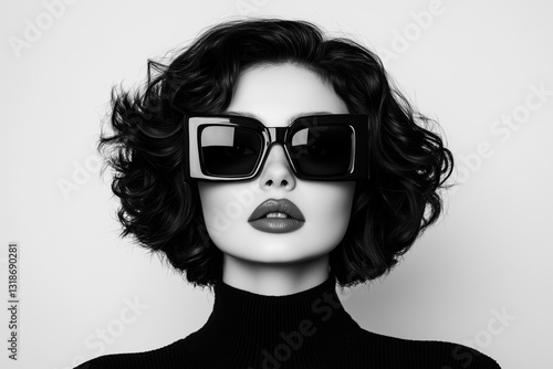 Portrait of Woman with Black Sunglasses and Short Hair