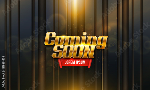 Coming Soon text with bokeh effect on bright background. Ceremony presentation. Vector illustration.