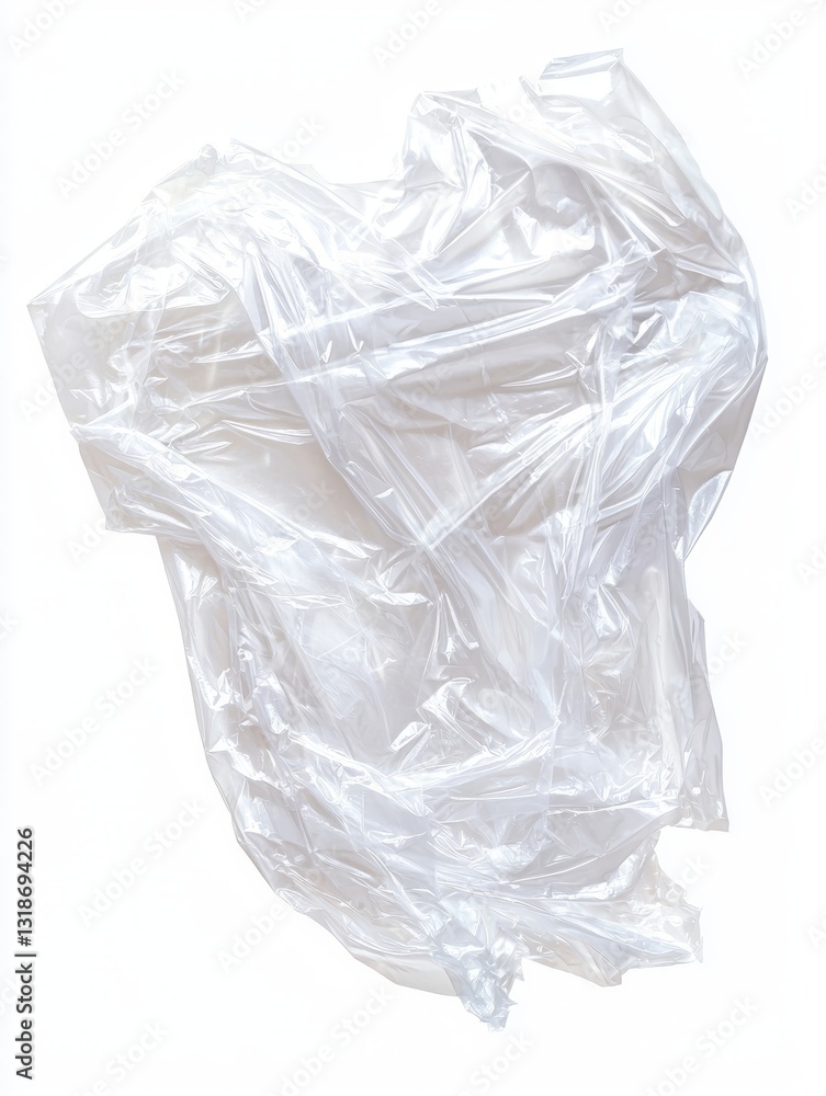 Fototapeta premium Single Piece of Crumpled Plastic Wrap Isolated on White Background