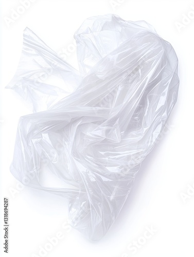 Single Piece of Used Plastic Wrap Isolated on White Background