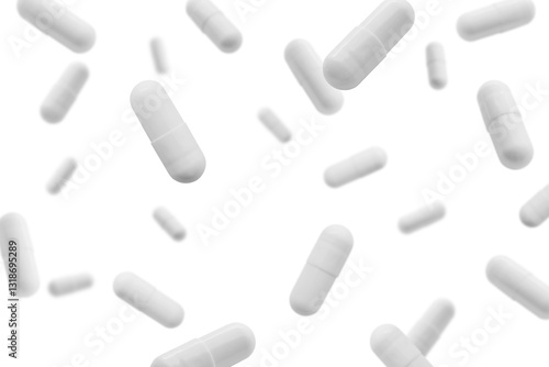 Obraz na płótnie Falling white medicine pills capsule isolated on white background