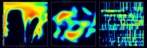 Heat map. Abstract infrared thermographic background. Temperature distribution and data analysis. Thermal imaging concept. Vector illustration.