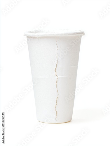 Single Battered Styrofoam Cup with Visible Crack and Damage