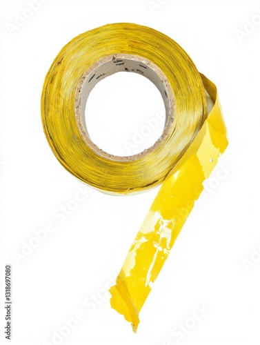 Worn Yellow Electrical Tape Roll Isolated on a White Background