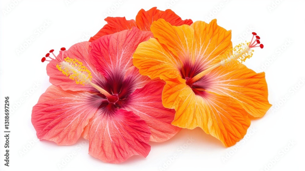 Peach and Orange Hibiscus Flowers on White Background Peach and Orange Hibiscus Flowers on White Background