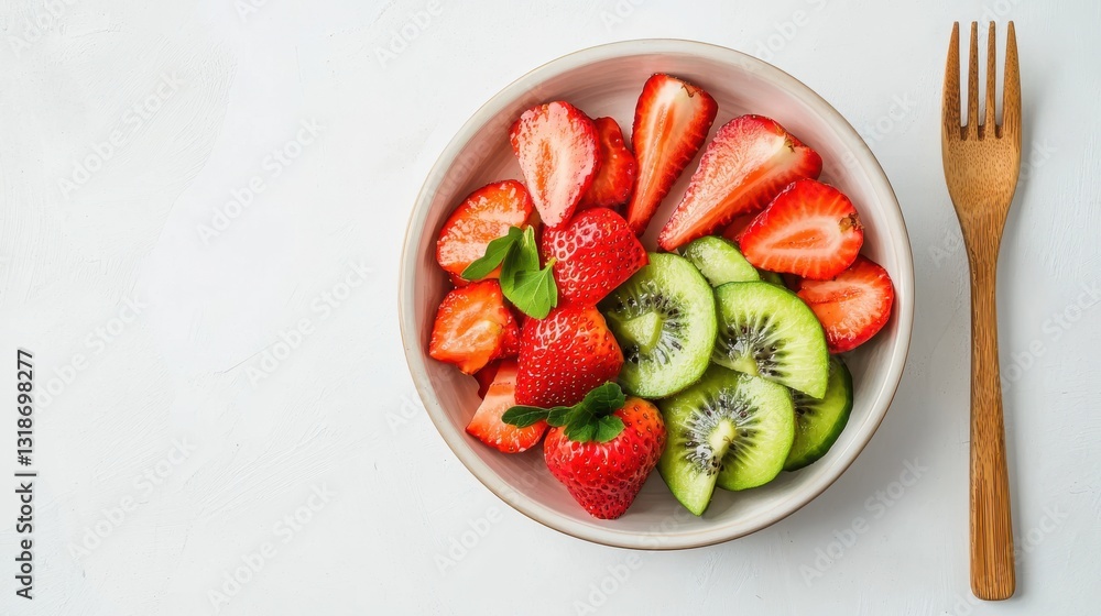 Handmade Ceramic Plate Filled with Fresh Locally Sourced Fruits on a Light Background Handmade Ceramic Plate Filled with Fresh Locally Sourced Fruits on a Light Background