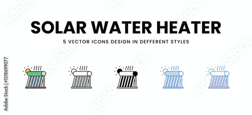 Solar Water Heater vector icons set stock illustration.