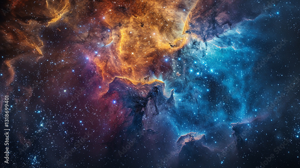 Obraz premium Colorful Galactic Nebula, Swirling Deep Blues and Vibrant Purples