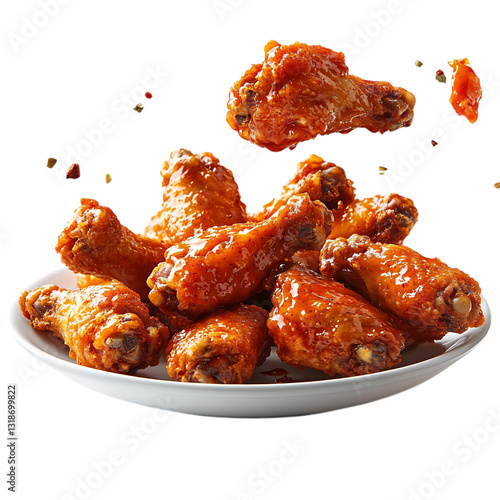 A Plate of Crispy Chicken Wings with Buffalo Sauce Isolated on Transparent Background