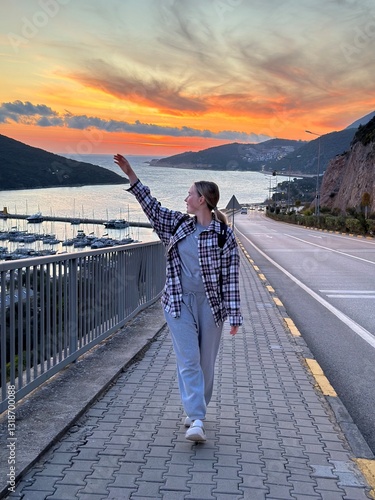 Coastal travel portrait of a woman by the sea, digital nomad and retreat vibe, blue water and island bay, summer vacation lifestyle, wellness slow travel and mindful escape, scenic background with cop