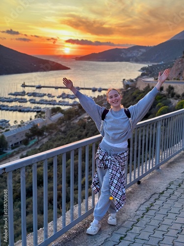 Coastal travel portrait of a woman by the sea, digital nomad and retreat vibe, blue water and island bay, summer vacation lifestyle, wellness slow travel and mindful escape, scenic background with cop