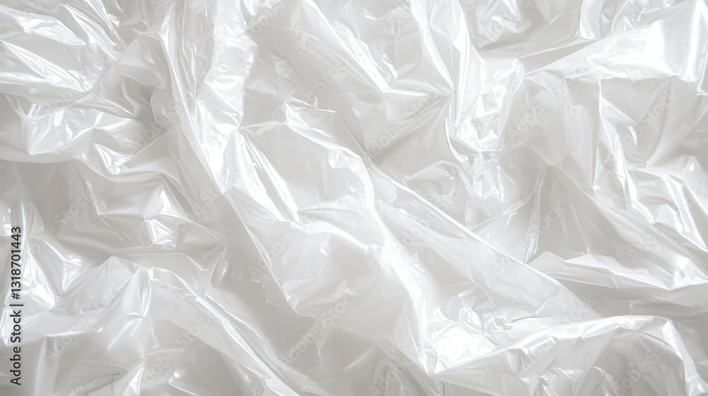 A close-up view of crumpled white plastic, showcasing the texture and reflections of light on the surface. The image has a clean, abstract style. A close-up view of crumpled white plastic, showcasing the texture and reflections of light on the surface. The image has a clean, abstract style.