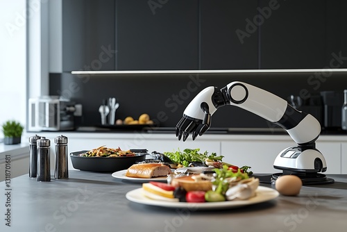 Futuristic Robot Chef in Modern Kitchen photo