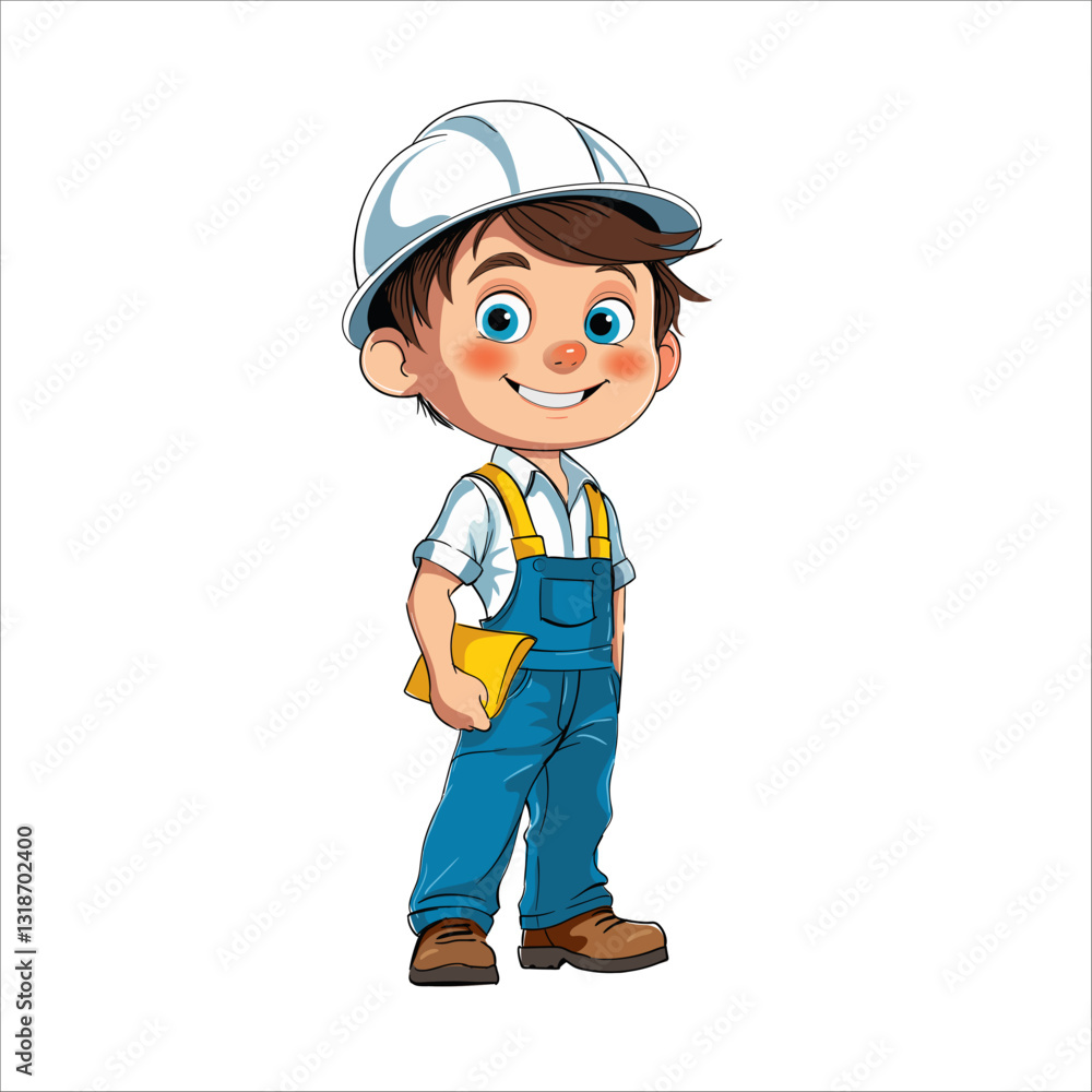 Illustration of a little child in a builder costume Illustration of a little child in a builder costume