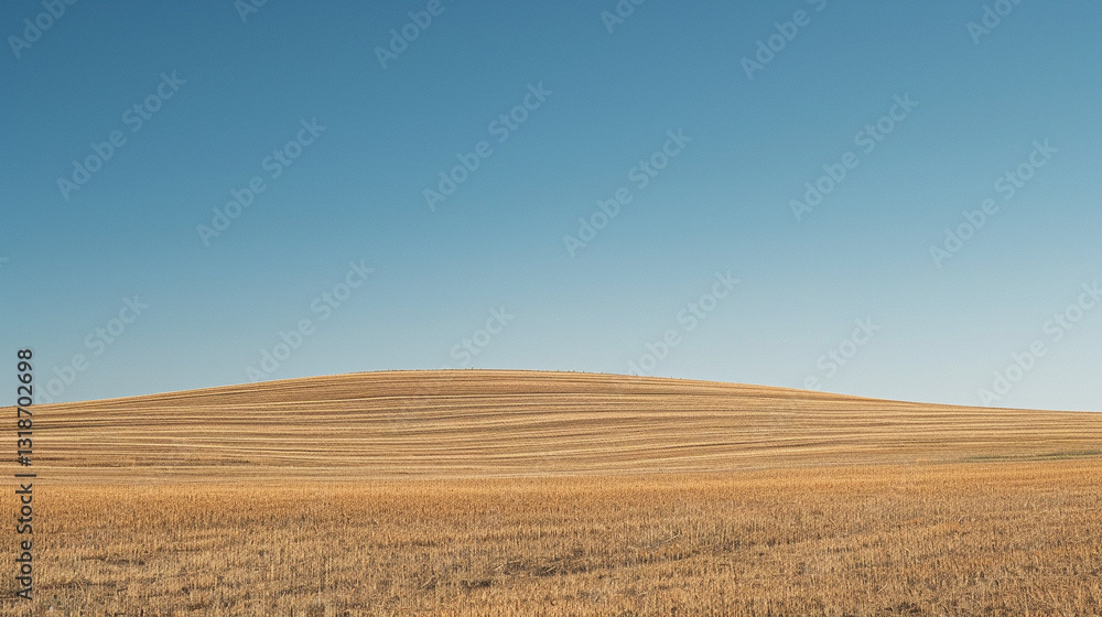 Fototapeta premium Serene Golden Wheat Field Under a Clear Blue Sky, Gentle Summer Wind
