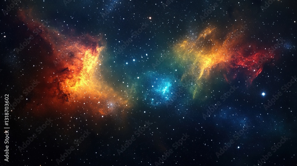 Fototapeta premium Cosmic Abstract Scene with Swirling Particles and Radiant Energy Bursts, Vivid Colors and Galactic Depth, Perfect for Fantasy and Visionary Concepts