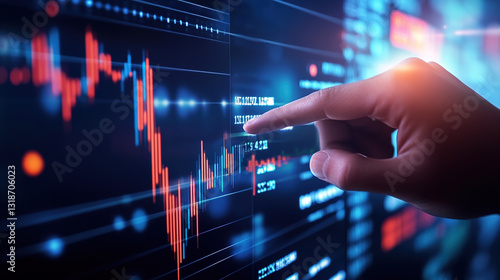 Tablou pe pânză Stockbroker pointing at the K-line chart on the stock screen