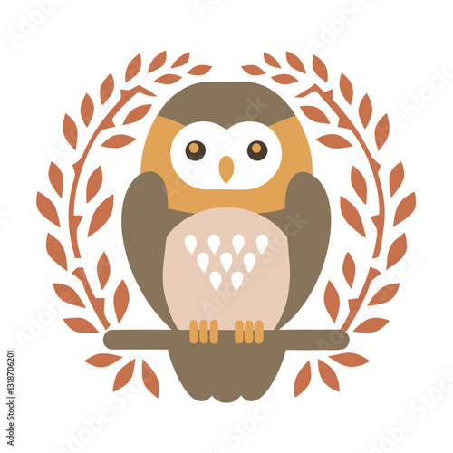 Cute Owl Illustration with Autumnal Leaves