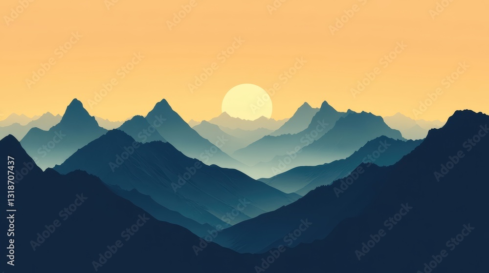 Fototapeta premium Serene sunset over majestic mountains.