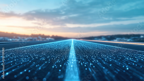 Future technology intelligent road network rechargeable highway concept illustration