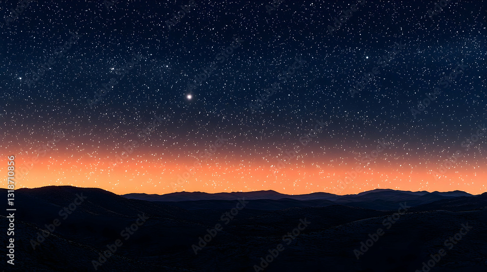 Fototapeta premium Celestial Night Sky with Orange Sunset Horizon