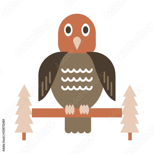 Stylized Turkey Vulture on Branch Illustration