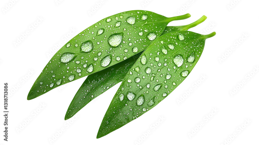 Fototapeta premium Vibrant Green Leaves with Water Droplets on Transparent Background