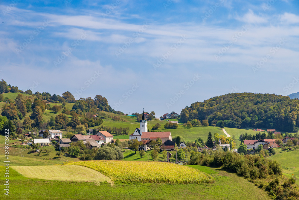Rolling landscape in the surroundings of Krsko and Sava river Lower Carniola area in Slovenia during summertime Rolling landscape in the surroundings of Krsko and Sava river Lower Carniola area in Slovenia during summertime
