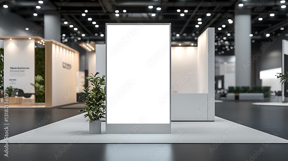 White signboard in front of a modern trade show booth with branded banners and LED lighting
White signboard in front of a modern trade show booth with branded banners and LED lighting