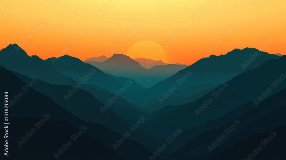 Obraz premium Sunset over majestic mountain range.
