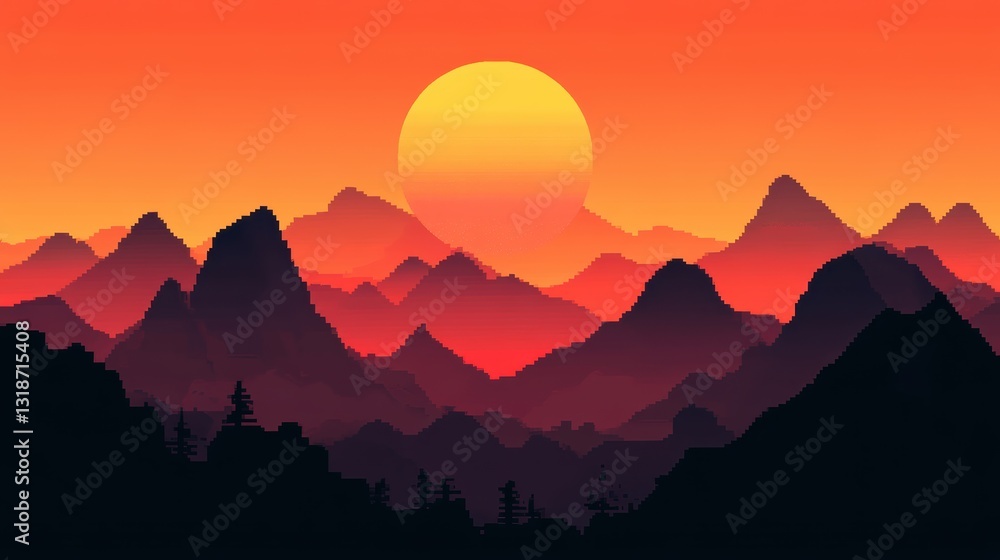Sunset over pixelated mountains Sunset over pixelated mountains