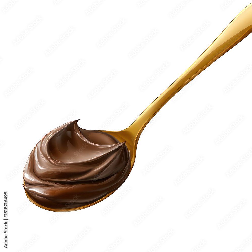 Chocolate cream on a golden spoon isolated on transparent background. Chocolate cream on a golden spoon isolated on transparent background.