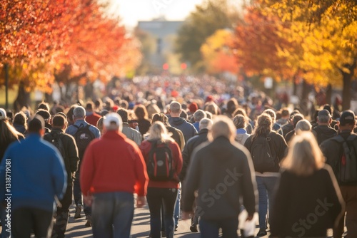 Wallpaper Mural Crowd walking on a street lined with autumn trees Torontodigital.ca