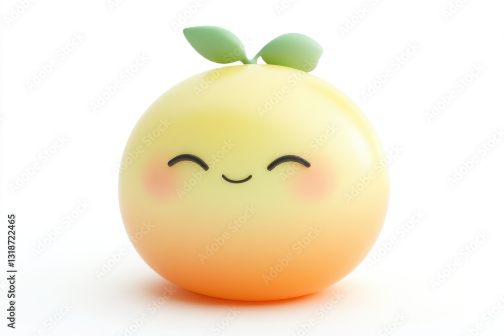 A cute, smiling, orange-yellow fruit character with two green leaves on top. A cute, smiling, orange-yellow fruit character with two green leaves on top.