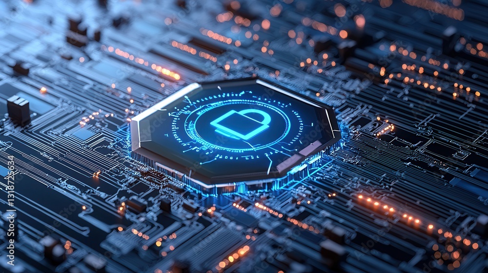 Fototapeta premium Inspired Data Protection Artwork Featuring a Glowing Hexagonal Grid Abstract Digital Elements and Futuristic Technology Concepts