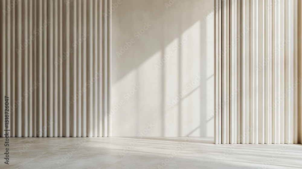 Obraz premium Modern minimalist interior with textured wall panels and light play