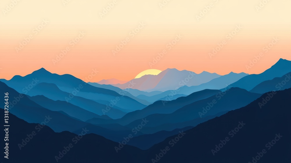 Fototapeta premium Sunset over majestic blue mountains.