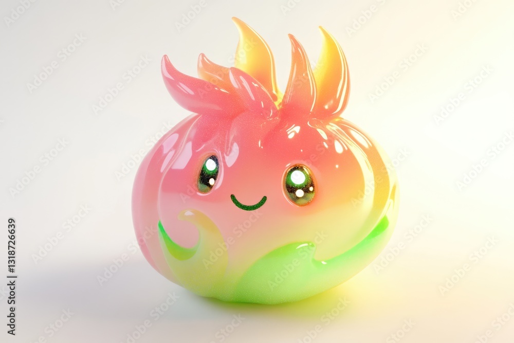 Fototapeta premium Adorable 3D rendered cartoon character with flame hair, pastel colors, and a cheerful expression.