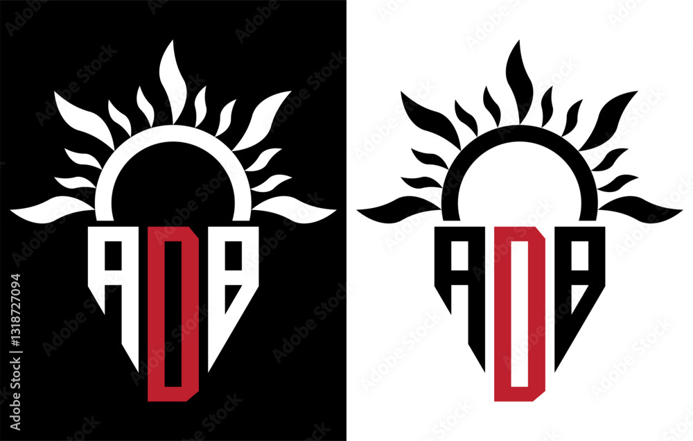 Fototapeta premium Vector shield emblem ADB Logo with abstract fire design elements