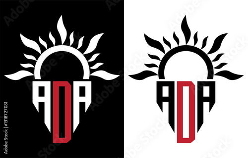 Vector shield emblem ADA Logo with abstract fire design elements