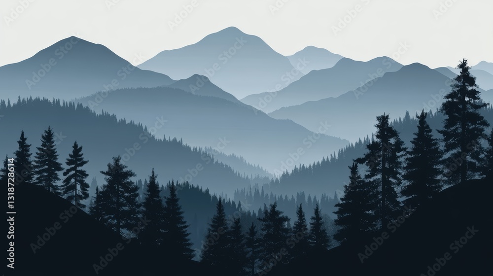 Misty Mountains, Serene View Misty Mountains, Serene View