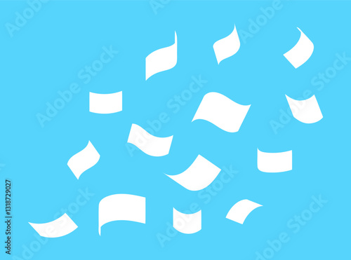 flying paper bill, documents paper note fly, silhouette paper bill many fall, busy chaos concept