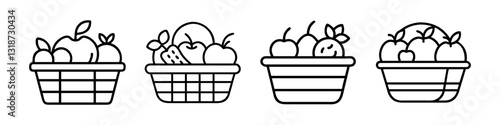 fruit basket icon, fruit basket line art - simple line art of fruit basket, perfect for fruit basket logos and icons
