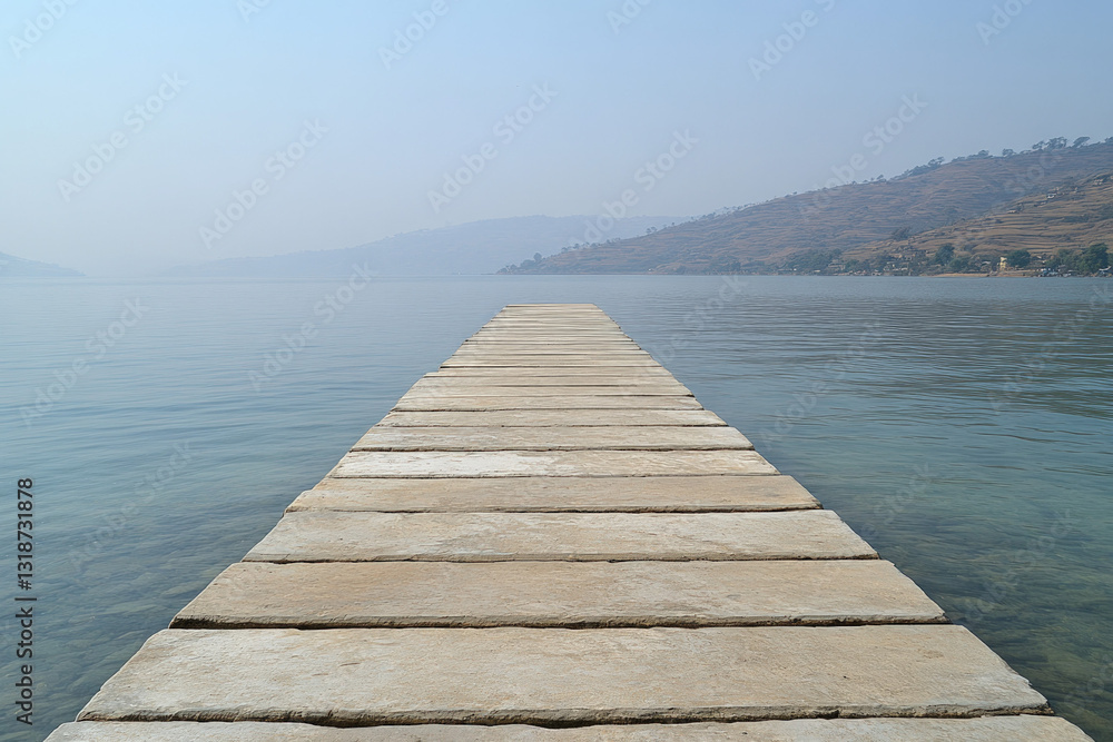 Fototapeta premium A serene view of Sukhna Lake, India, calm waters, peaceful atmosphere
