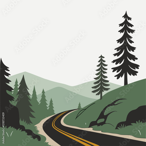 Winding road through forested mountains for outdoor adventure and travel